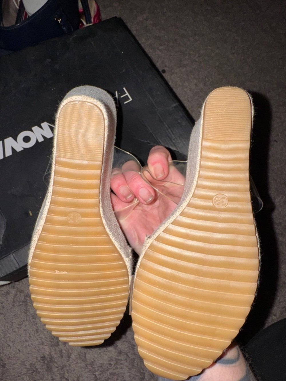 Clear Strap Beige Wedge Slide Sandals - Picture 3 of 4